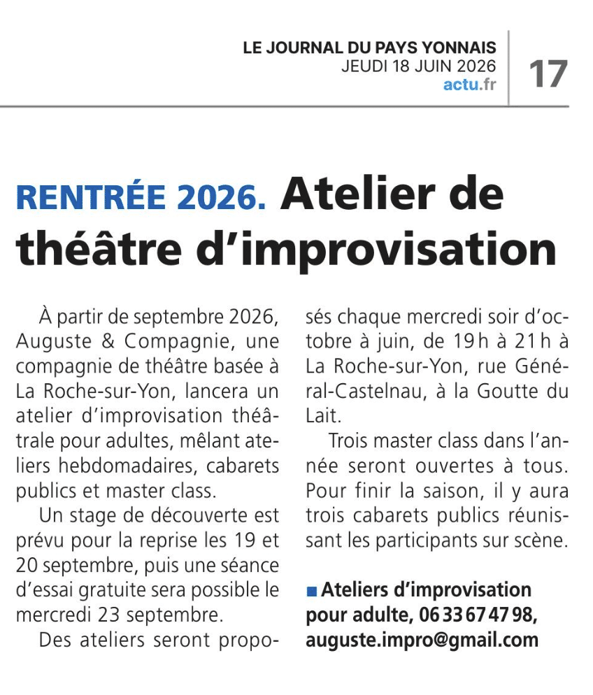 Atelier de théâtre d&rsquo;improvisation | La Roche sur Yon